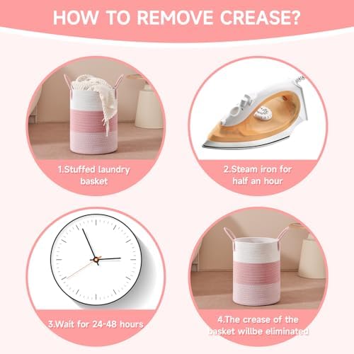 CLHMILYZ 60L Round Laundry Basket - Pink Hamper for Nursery Storage