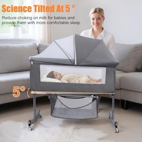 PERZOE Baby Bassinet with Rocking Base and Mosquito Net 1