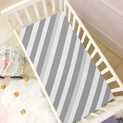 Wassud Gray Stripes Crib Sheets Set for Boys Girls