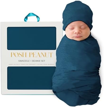 Posh Peanut Swaddle Blanket Beanie Set - Sailor Blue