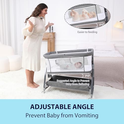 3 in 1 Baby Bassinet with Mattress and Wheels Gray