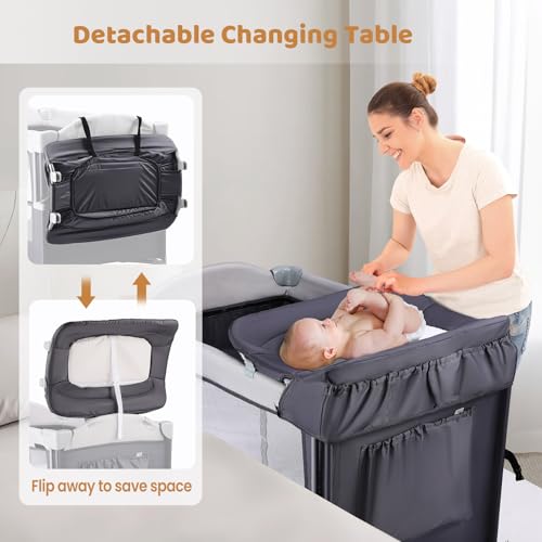 JOYMOR 5-in-1 Pack and Play with Bassinet and Changing Table