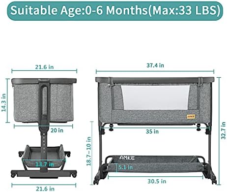 AMKE 3 in 1 Baby Bassinet with Storage Bedside Sleeper Cradle