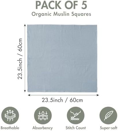 LYRICHOM Muslin Swaddling Blankets 5 Pack