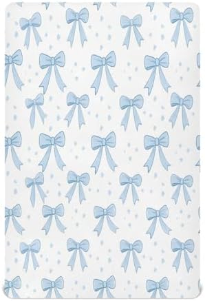 Jihqo Blue Bows Crib Sheets Pack N Play Set
