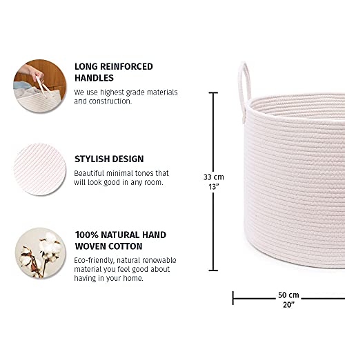 OrganiHaus Laundry Basket Woven Cotton Rope 20x13 Inches - Off-White