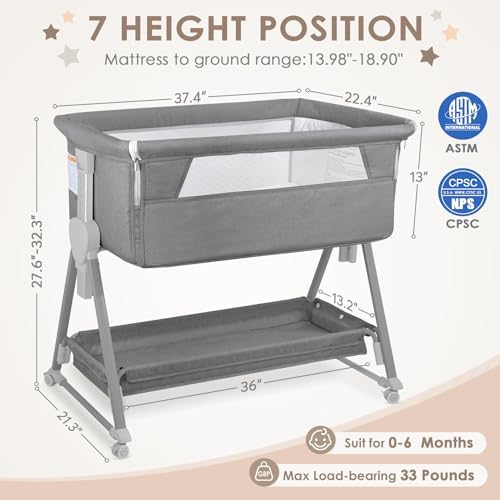 BIERUM Baby Bassinet with Wheels and Mattress Included