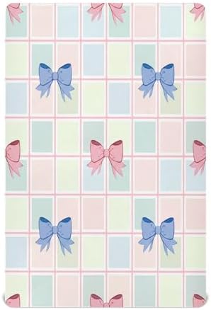 Jihqo Blue Pink Bow Crib Sheets Pack N Play