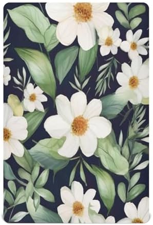Wassud White Flowers Crib Sheets Set for Boys Girls