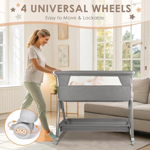 BIERUM Baby Bassinet with Wheels and Mattress Included