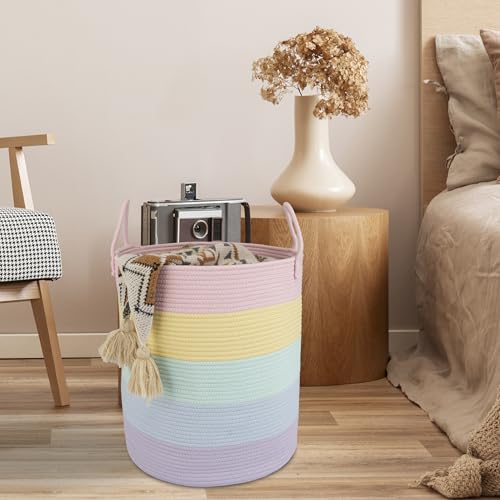 Rainbow Woven Laundry Hamper for Kids Bedroom Storage