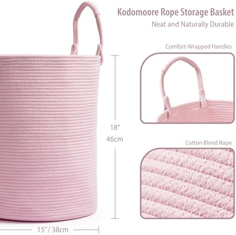 Kodomoore Laundry Basket Woven Cotton - 15D x 18H - Light Pink