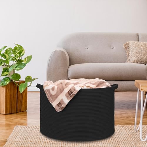 Extra Large Blanket Basket 22x14 Black Cotton Rope