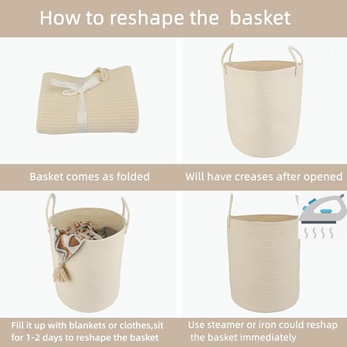 Cotton Rope Laundry Hamper with Handles Beige 1