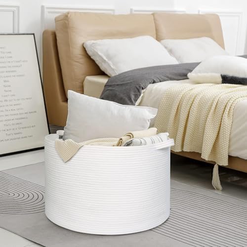 MEGASKET White Woven Storage Basket with Handle