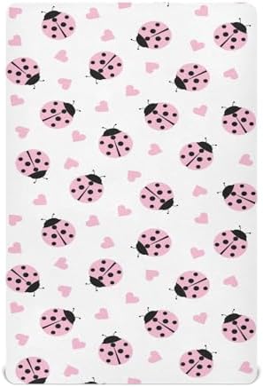Cute Ladybug Heart Crib Sheet Portable Playard Sheet for Baby Toddler