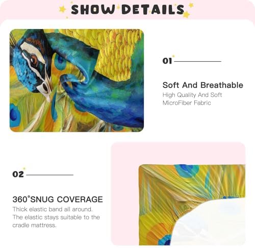 Jihqo Peacock Crib Sheets Pack N Play 39 x 27