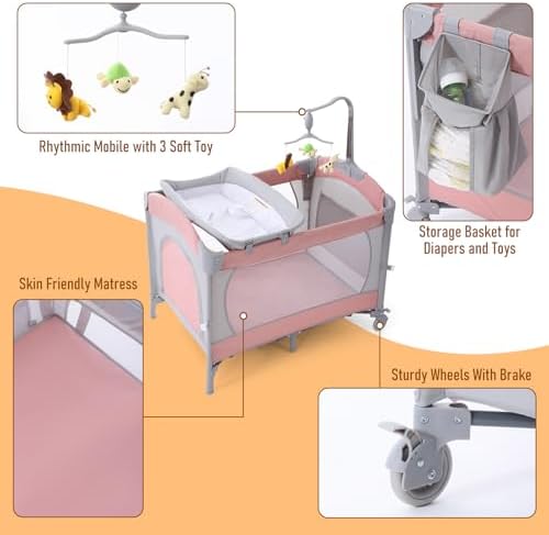 Jaoul 5 in 1 Baby Crib with Bassinet and Changing Table