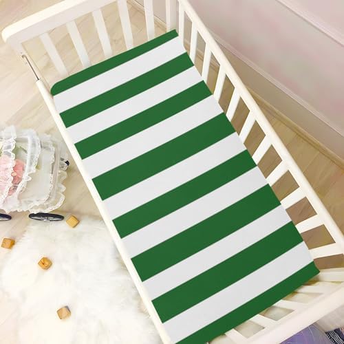 KICPOAY Fitted Crib Sheets with White and Green Stripes