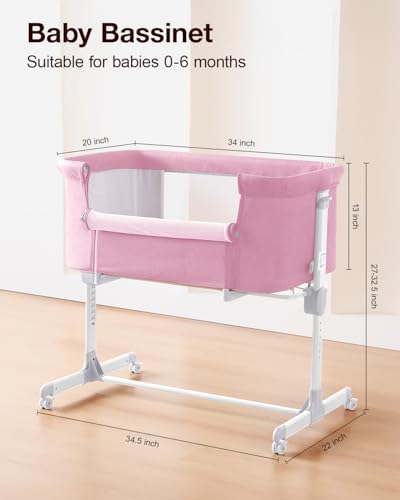 Larex Baby Bassinet 3 in 1 Bedside Sleeper with Mattress and Wheels Pink