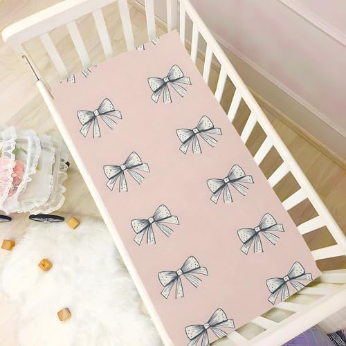 Wassud Cute Bow Crib Sheets Breathable Pack and Play Fitted 27x39 Inch