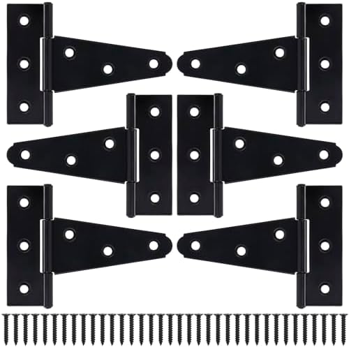 4 Inch T-Strap Gate Hinges 6 Pack Heavy Duty Black Rustproof