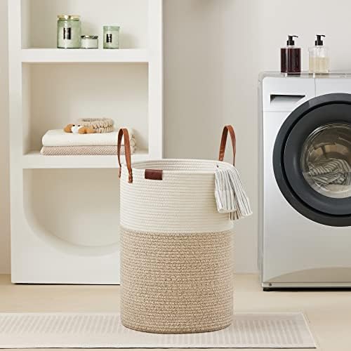 VIPOSCO Tall Laundry Basket 72L White Brown 1