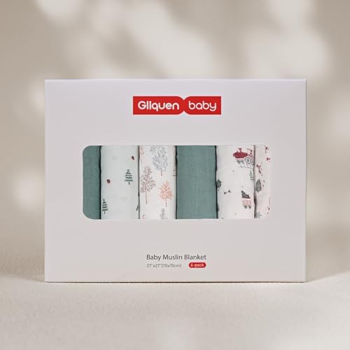 GLLQUEN BABY Swaddle Blanket 6 Pack - Pine Tree Train Design