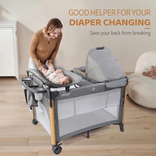 JOYMOR 7 in 1 Bedside Bassinet with Changing Table and Playpen 1