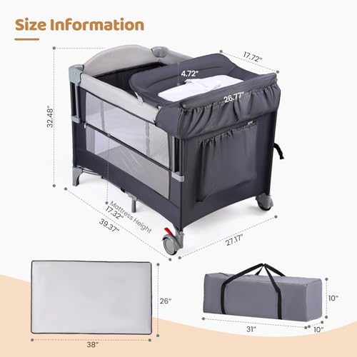 JOYMOR 5-in-1 Pack and Play with Bassinet and Changing Table