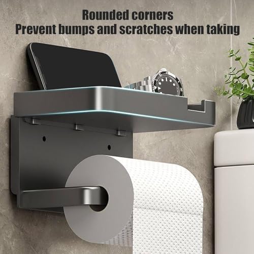 Toilet Paper Holder with Phone Shelf - Adhesive Wall Mount