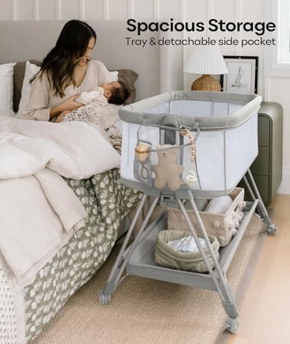 Fodoss Bedside Bassinet with Wheels and Storage