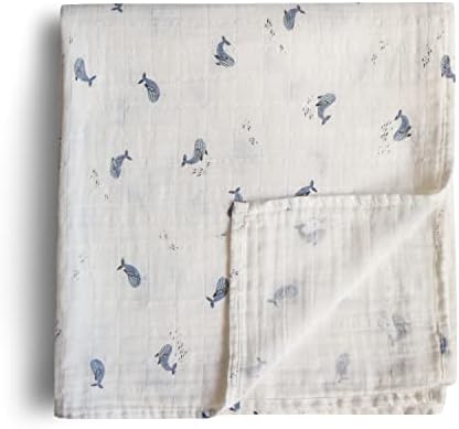 Mushie Muslin Swaddle Blanket - Organic Cotton Whales