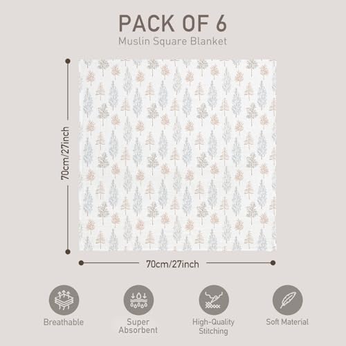 GLLQUEN BABY Swaddle Blanket 6 Pack - Pine Tree Train Design