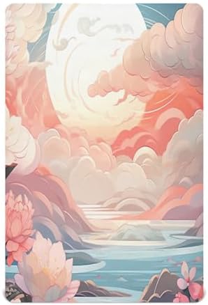 Wassud Pink Sky White Clouds Crib Sheets Pack and Play Fitted