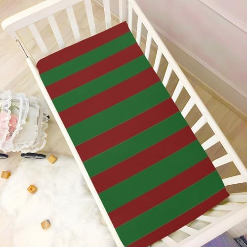 KICPOAY Fitted Crib Sheets with Red and Green Stripes