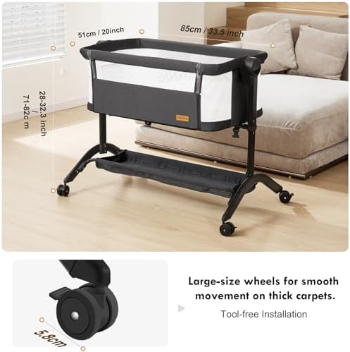 Taylengrow Baby Bassinet Bedside Sleeper - All-Mesh Portable 5 Heights