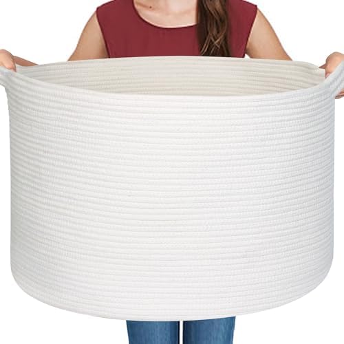 MEGASKET White Woven Storage Basket with Handle