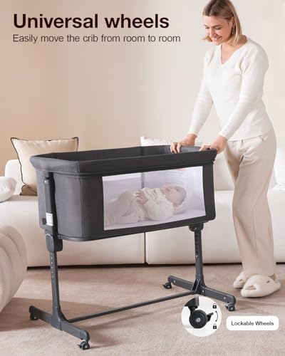 Larex Baby Bassinet 3 in 1 Bedside Sleeper with Mattress and Wheels