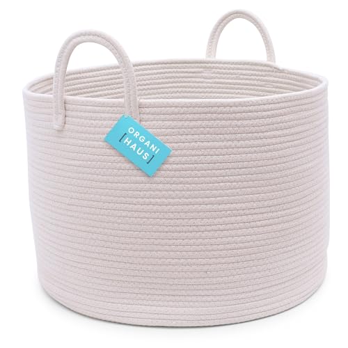 OrganiHaus Laundry Basket Woven Cotton Rope 20x13 Inches - Off-White