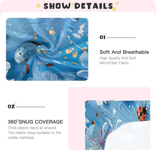 Wassud Sky-Blue Flower Crib Sheets Set