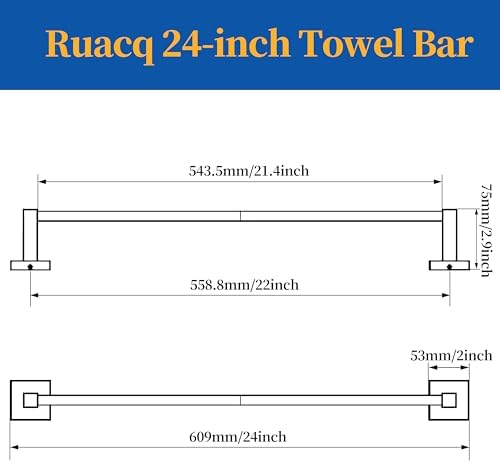 Ruacq 21 Inch Matte Black Towel Bar Stainless Steel Modern Wall Mount