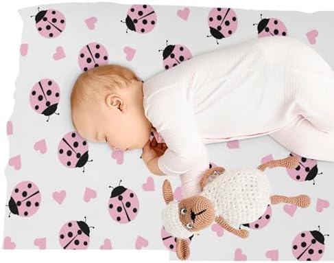 Cute Ladybug Heart Crib Sheet Portable Playard Sheet for Baby Toddler