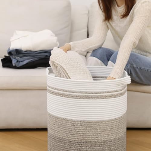 Cotton Rope Laundry Hamper 80L - Pink Rainbow Storage Basket