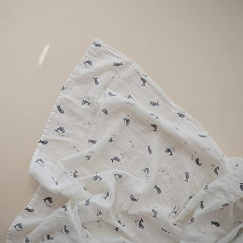 Mushie Muslin Swaddle Blanket - Organic Cotton Whales
