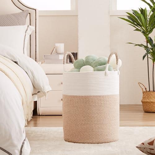 MOJOSCEND Boho Woven Rope Laundry Basket