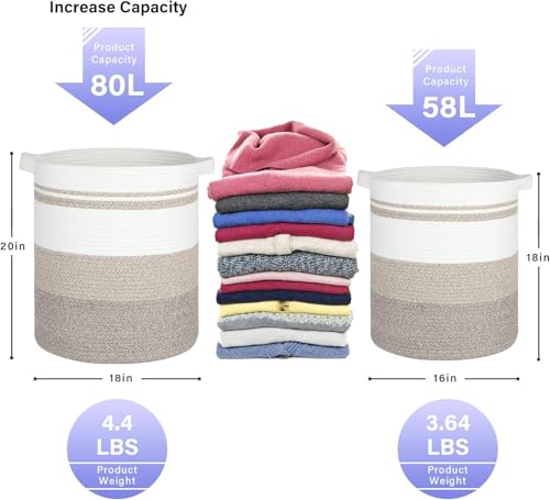 Cotton Rope Laundry Hamper 80L - Pink Rainbow Storage Basket