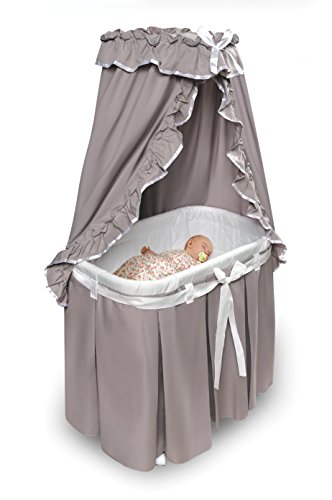 Badger Basket Majesty Canopy Bassinet with Storage Rocking Cradle Bed Oval GrayWhite