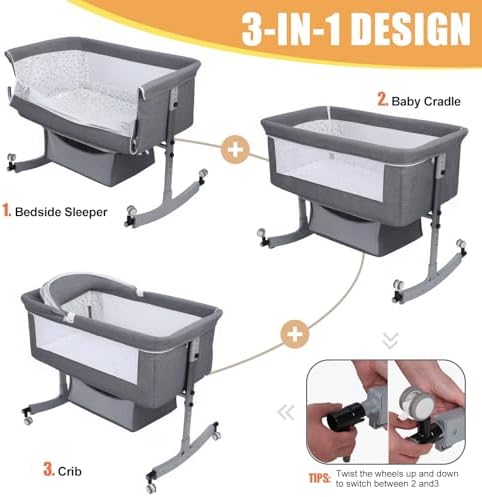 PERZOE Baby Bassinet with Rocking Base and Mosquito Net 1