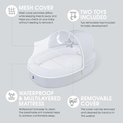 Biliboo Premium Baby Lounger Nest Foldable Travel Bassinet with Mesh Canopy and Toys